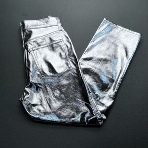 NWT Gap Cheeky Straight High Rise Metallic Silver Jeans Womens 29/8P